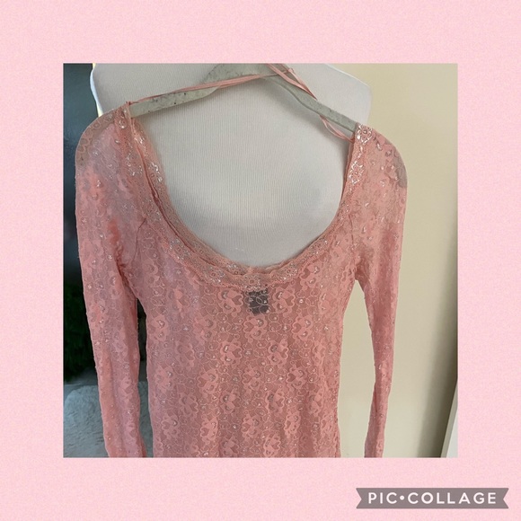 FREE PEOPLE PINK LACY LAYERING TOP WITH LONG SLEEVES MEDIUM - Picture 5 of 12